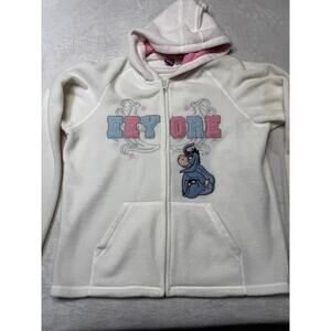Disney Wonderful World Eeyore Hoodie Y2K Nostalgia Fleece Zip Up Pink L Womens
